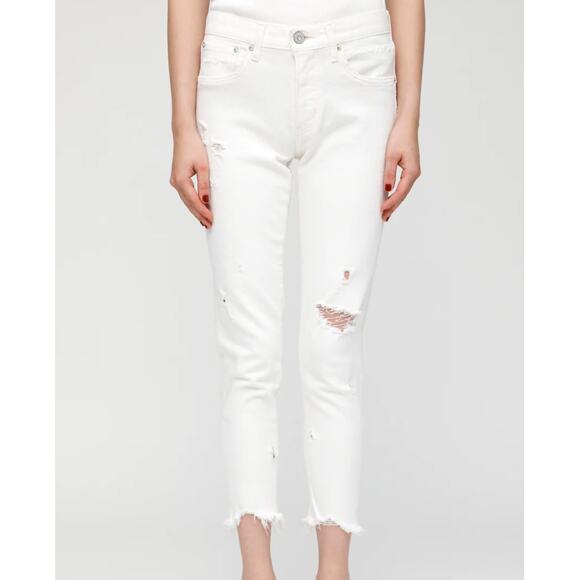 Moussy Vintage Glendele Skinny Jean Denim White Distressed Cropped 25 - Picture 1 of 9